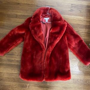 Cherry red faux fur coat